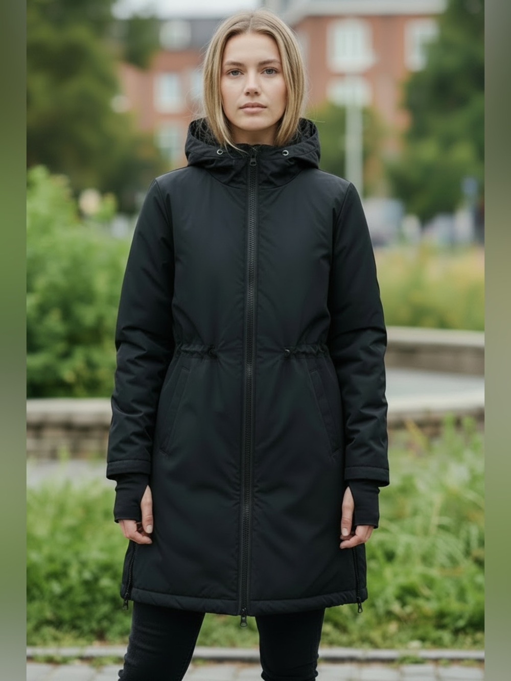 Mondetta Mid Length Commuter Hooded Parka with Quilted Lining Black